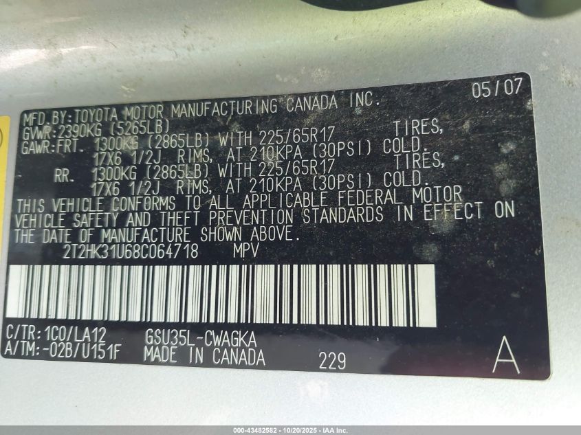 2008 Lexus Rx 350 VIN: 2T2HK31U68C064718 Lot: 43482582