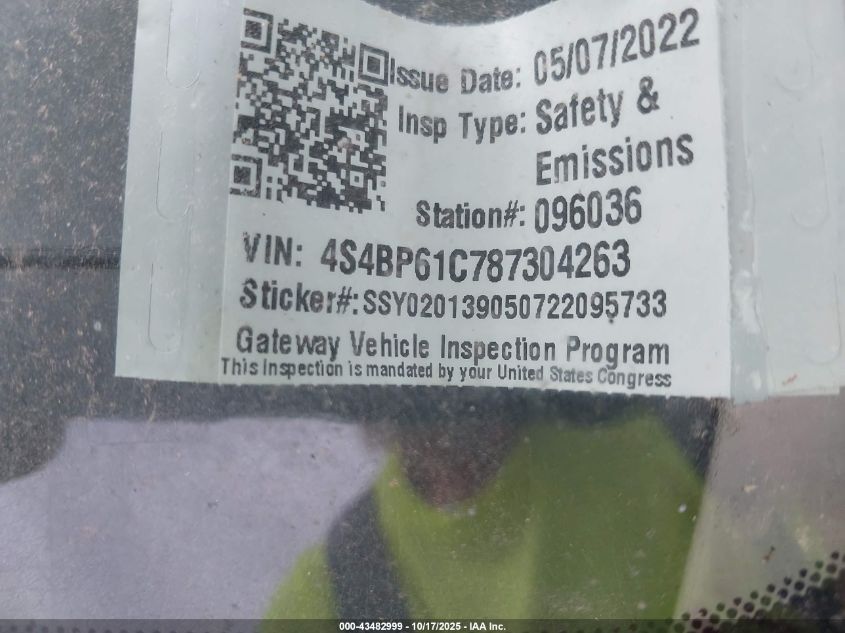 2008 Subaru Outback 2.5I/2.5I L.l. Bean Edition VIN: 4S4BP61C787304263 Lot: 43482999