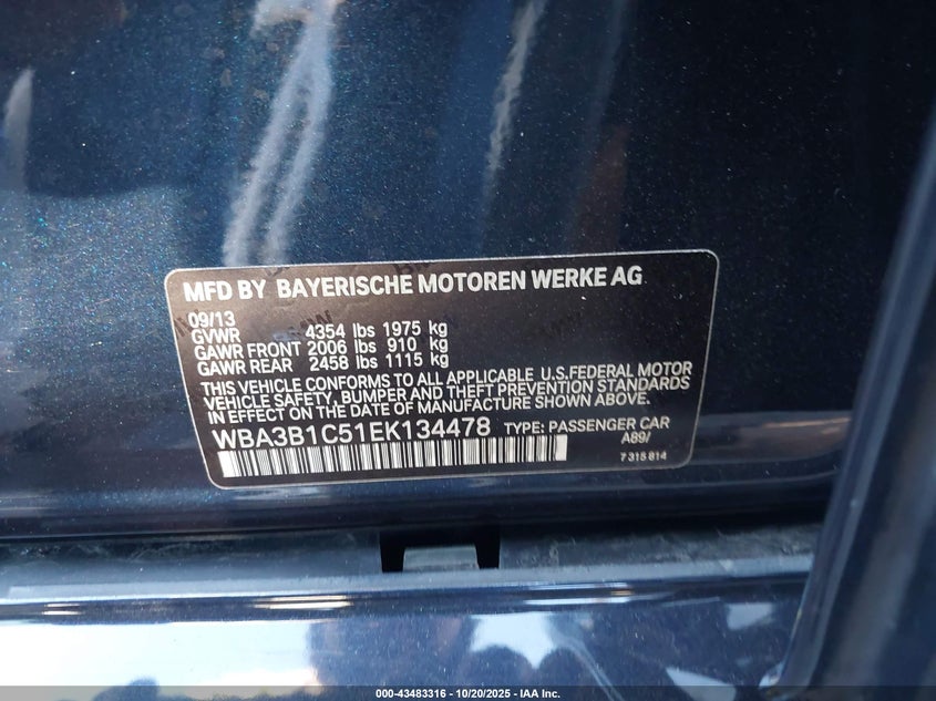 2014 BMW 320I WBA3B1C51EK134478