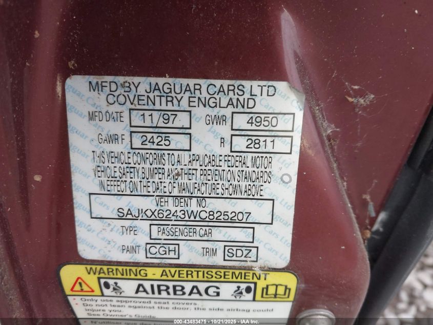 1998 Jaguar Xj Series VIN: SAJKX6243EWC82520 Lot: 43483475