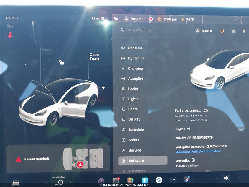 5YJ3E1EB2KF199779 2019 TESLA MODEL 3 photo no. 18