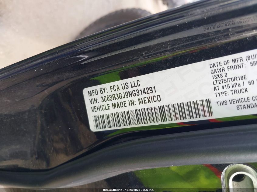 2022 Ram 3500 Tradesman 4X4 8' Box VIN: 3C63R3GJ9NG314291 Lot: 43483611