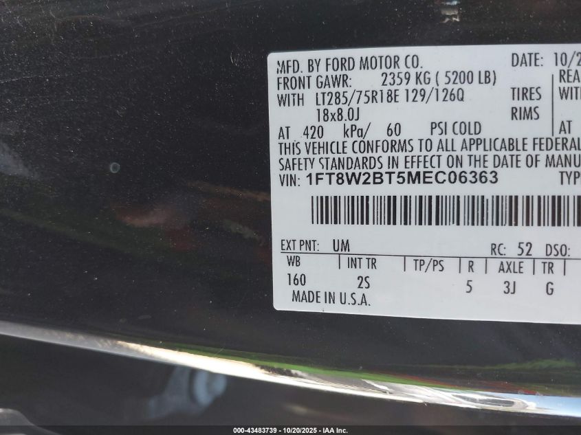 2021 Ford F-250 Xlt VIN: 1FT8W2BT5MEC06363 Lot: 43483739