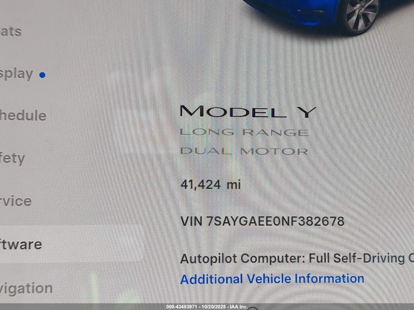 2022 Tesla Model Y Long Range Dual Motor All-Wheel Drive VIN: 7SAYGAEE0NF382678 Lot: 43483971