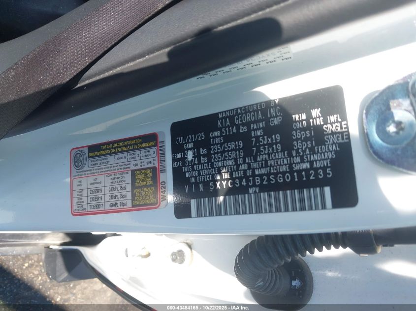 2025 Kia Ev6 Light VIN: 5XYC34JB2SG011235 Lot: 43484165