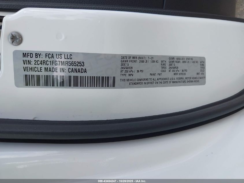 2021 Chrysler Pacifica Touring VIN: 2C4RC1FG7MR565253 Lot: 43484247