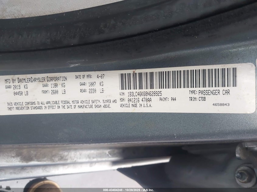1B3LC46K68N628925 2008 DODGE AVENGER photo no. 9