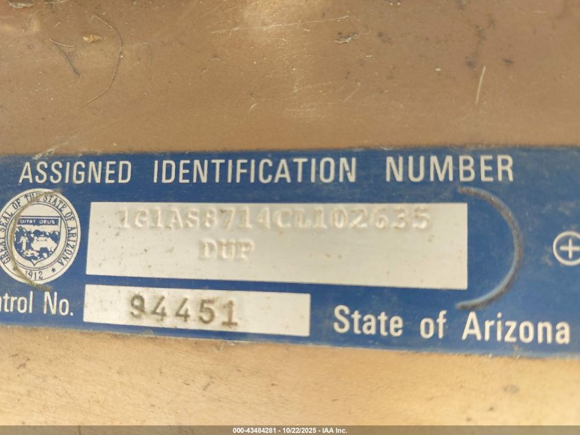 1982 Chevrolet Camaro Berlinetta VIN: 1G1AS8714CL102635 Lot: 43484281