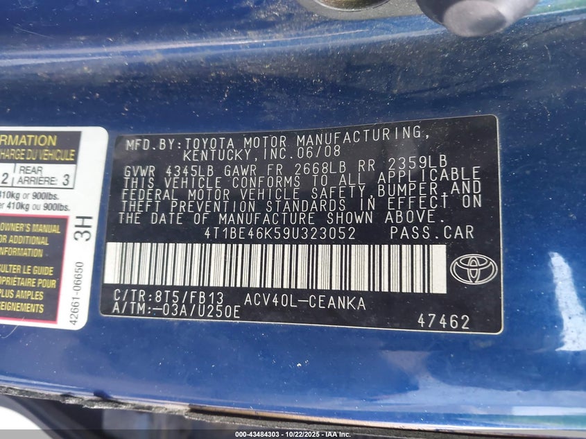 4T1BE46K59U323052 2009 TOYOTA CAMRY photo no. 9