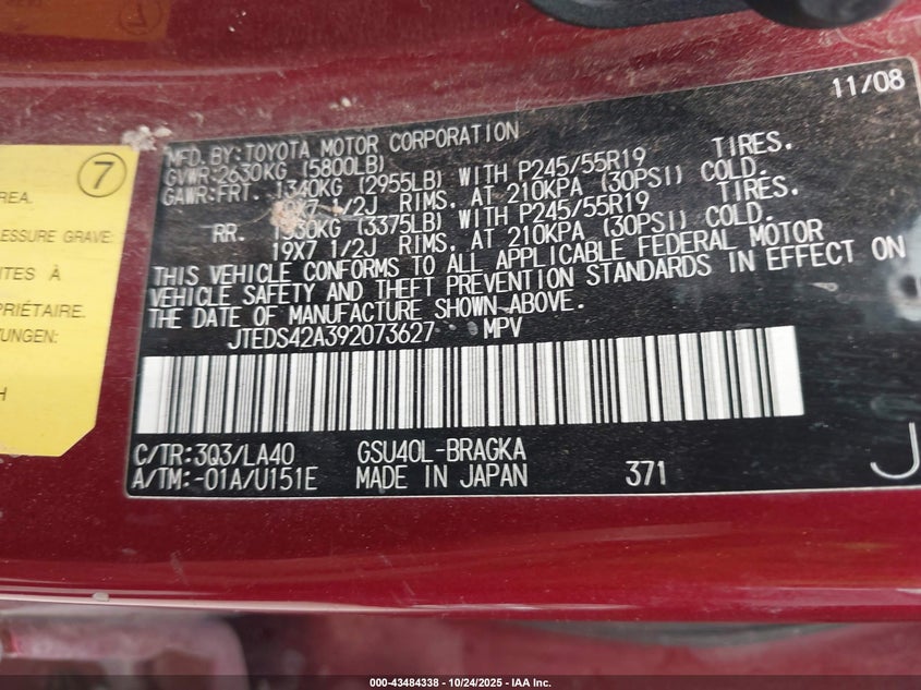 JTEDS42A392073627 2009 TOYOTA HIGHLANDER photo no. 9