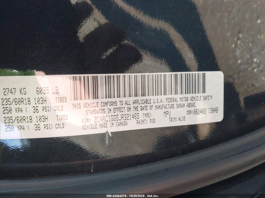 2018 Chrysler Pacifica Limited VIN: 2C4RC1GG5JR321465 Lot: 43484376