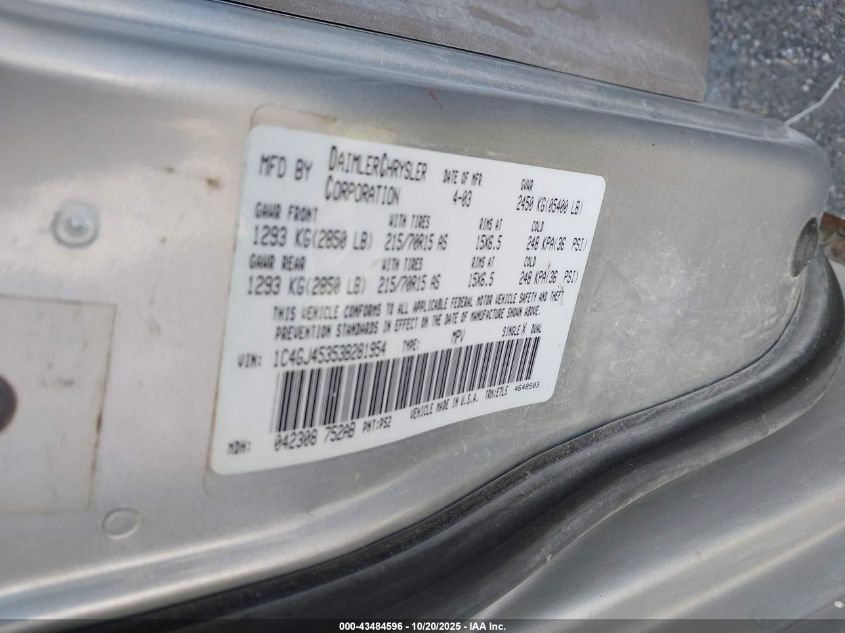 2003 Chrysler Voyager Lx VIN: 1C4GJ45353B281954 Lot: 43484596