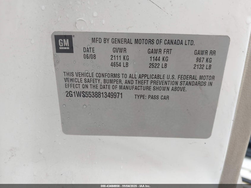 2G1WS553881349971 2008 CHEVROLET IMPALA photo no. 9