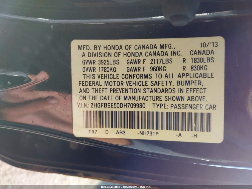 2013 HONDA CIVIC SI 2HGFB6E50DH709980