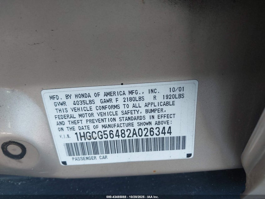 1HGCG56482A026344 2002 HONDA ACCORD photo no. 9