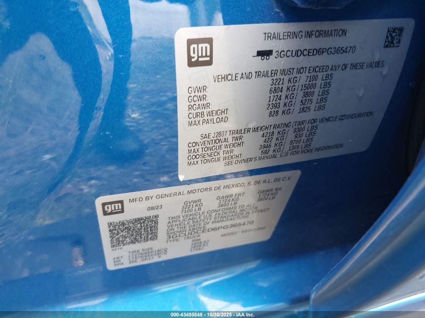 2023 Chevrolet Silverado 1500 4Wd Short Bed Custom Trail Boss VIN: 3GCUDCED6PG365470 Lot: 43485548
