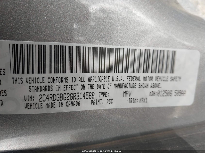 2016 DODGE GRAND CARAVAN SE 2C4RDGBG2GR314568