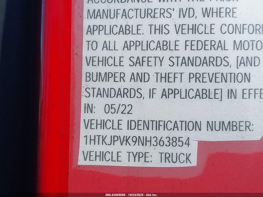 2022 Chevrolet Silverado 4500Hd 1Wt VIN: 1HTKJPVK9NH363854 Lot: 43485595