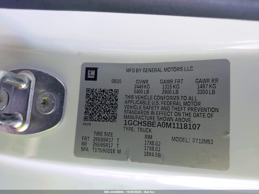 1GCHSBEA0M1118107 2021 CHEVROLET COLORADO photo no. 9
