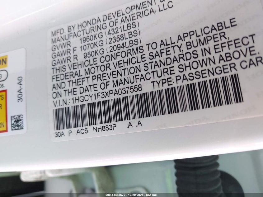 2023 HONDA ACCORD EX 1HGCY1F3XPA037558