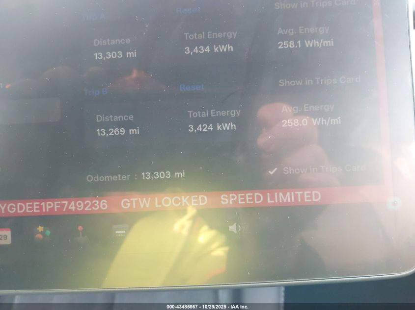 2023 Tesla Model Y Awd/Long Range Dual Motor All-Wheel Drive VIN: 7SAYGDEE1PF749236 Lot: 43485867