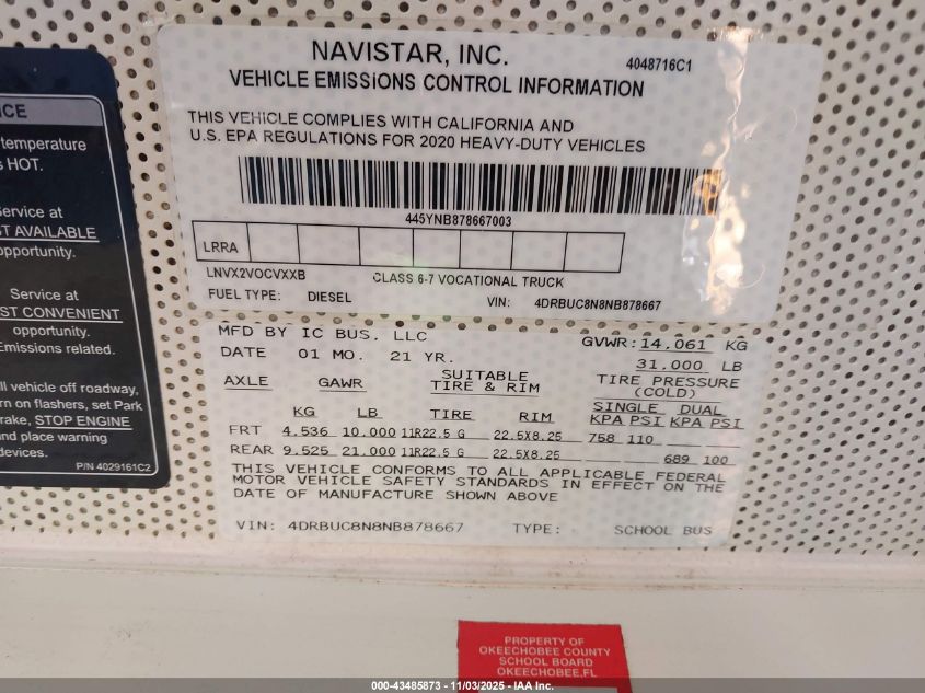 2022 Ic Corporation 3000 Ce VIN: 4DRBUC8N8NB878667 Lot: 43485873