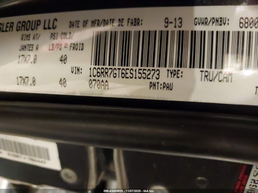 2014 Ram 1500 Slt VIN: 1C6RR7GT6ES155273 Lot: 43485935