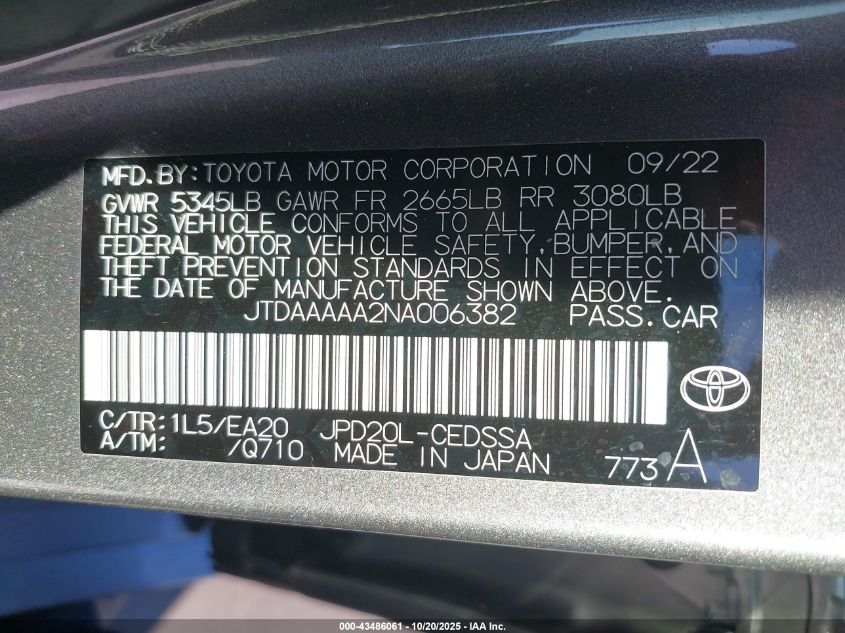 JTDAAAAA2NA006382 2022 TOYOTA MIRAI photo no. 9