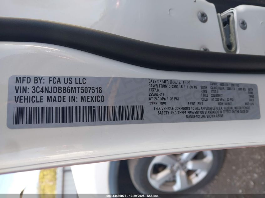 2021 Jeep Compass Latitude 4X4 VIN: 3C4NJDBB6MT507518 Lot: 43486073