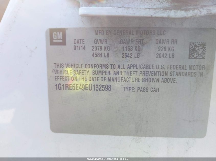 2014 CHEVROLET VOLT 1G1RE6E49EU152598