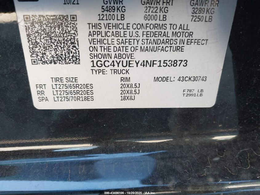 2022 Chevrolet Silverado 3500Hd 4Wd Standard Bed Ltz VIN: 1GC4YUEY4NF153873 Lot: 43486106