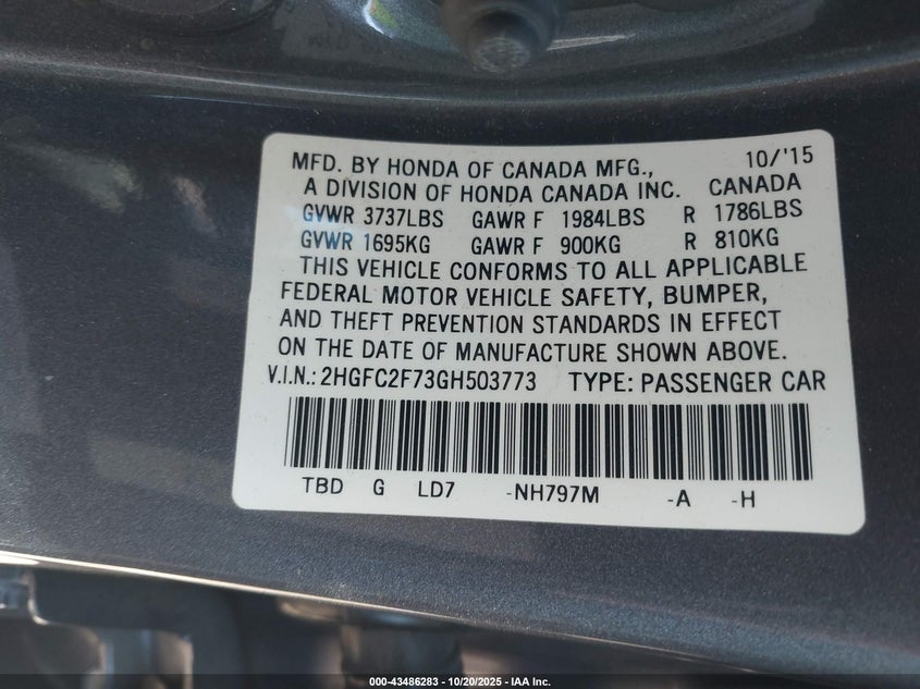 2016 HONDA CIVIC EX 2HGFC2F73GH503773