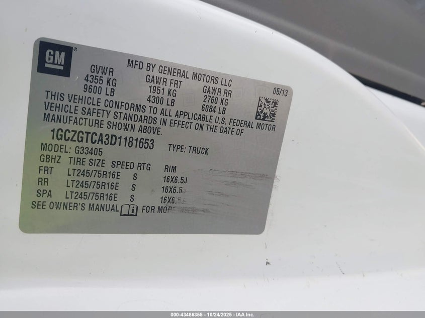 2013 CHEVROLET EXPRESS 3500 WORK VAN 1GCZGTCA3D1181653