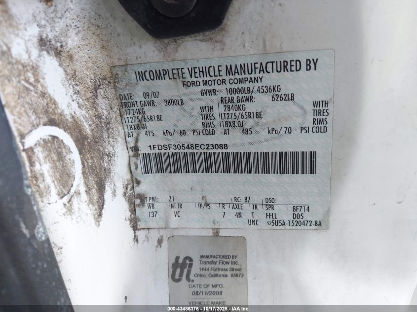 2008 Ford F-350 Xl/Xlt VIN: 1FDSF30548EC23088 Lot: 43486376