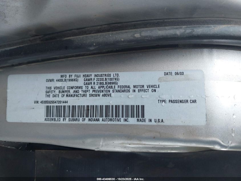 2004 Subaru Legacy L/L W/35Th Anniversary Edition VIN: 4S3BE625547201444 Lot: 43486530