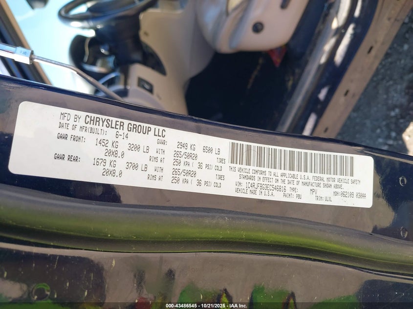 2014 JEEP GRAND CHEROKEE LIMITED 1C4RJFBG3EC546816