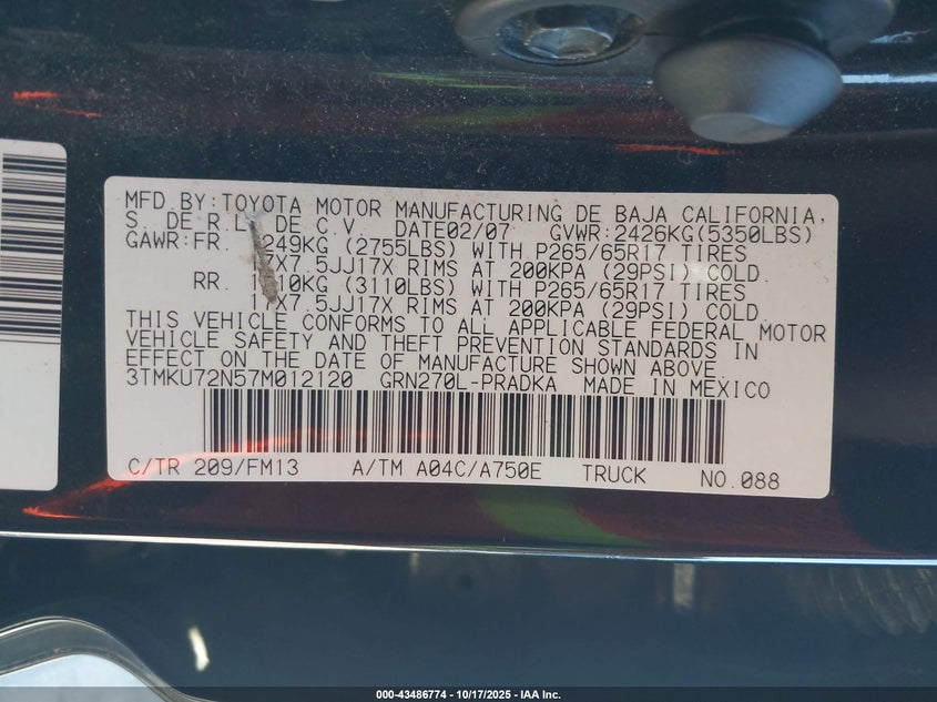 3TMKU72N57M012120 2007 TOYOTA TACOMA photo no. 9
