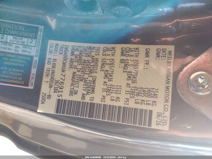 2016 NISSAN FRONTIER PRO-4X 1N6AD0CWXGN776915