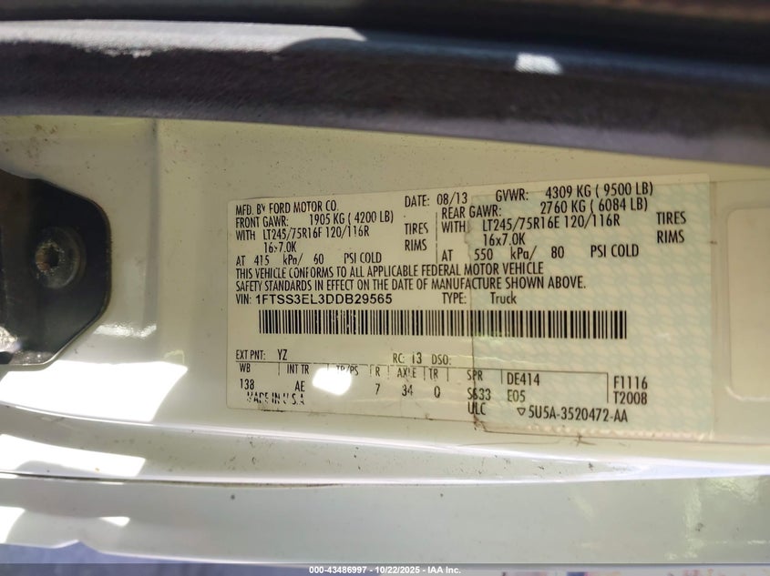 2013 FORD E-350 SUPER DUTY COMMERCIAL 1FTSS3EL3DDB29565