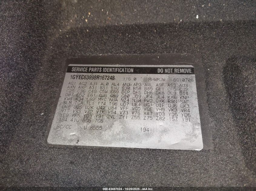 2008 Cadillac Escalade Standard VIN: 1GYEC63898R167248 Lot: 43487024