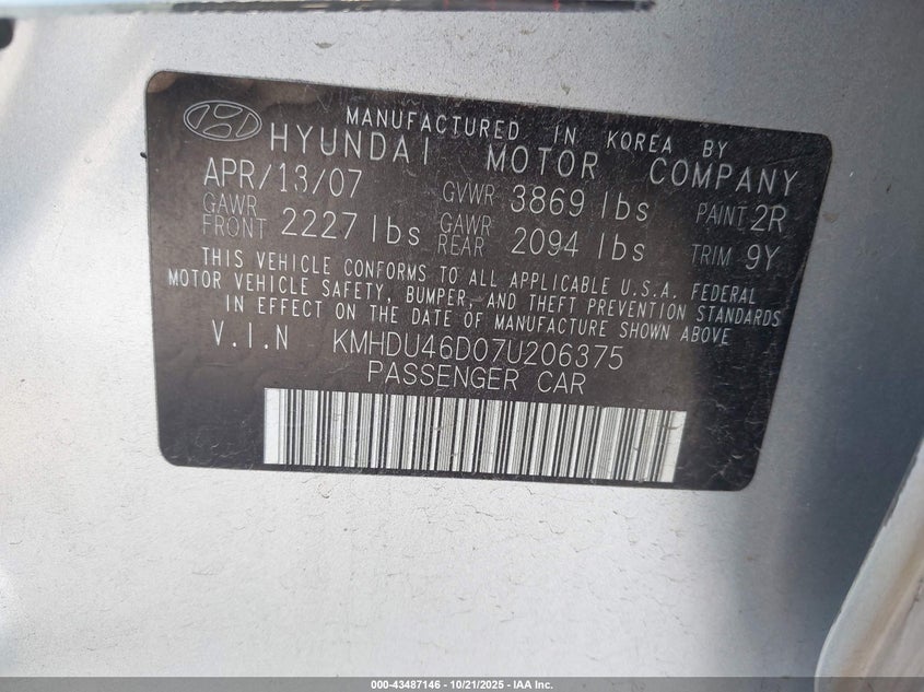 KMHDU46D07U206375 2007 HYUNDAI ELANTRA photo no. 9
