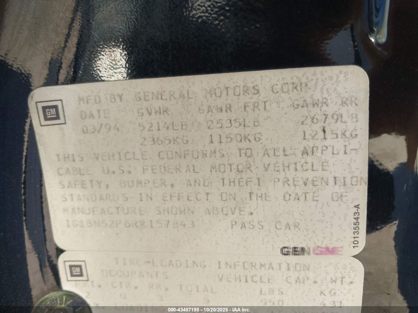 1994 Chevrolet Caprice Classic Ls VIN: 1G1BN52P6RR157843 Lot: 43487195