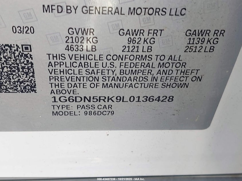 2020 CADILLAC CT5 PREMIUM LUXURY 1G6DN5RK9L0136428