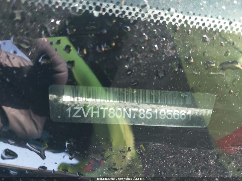 2008 Ford Mustang V6 Deluxe/V6 Premium VIN: 1ZVHT80N785195661 Lot: 43487380