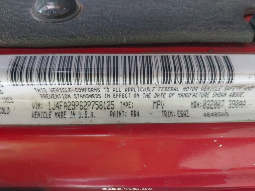 2002 Jeep Wrangler Se VIN: 1J4FA29P62P758125 Lot: 43487505