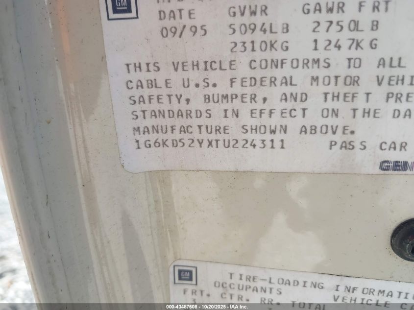 1996 Cadillac Deville VIN: 1G6KD52YXTU224311 Lot: 43487608