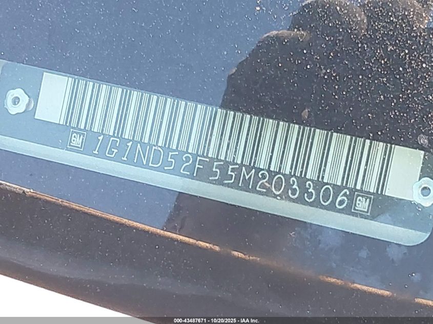 2005 Chevrolet Classic VIN: 1G1ND52F55M203306 Lot: 43487671