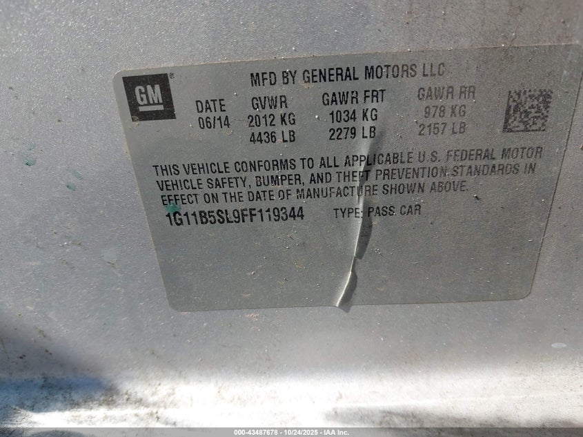 2015 CHEVROLET MALIBU LS 1G11B5SL9FF119344