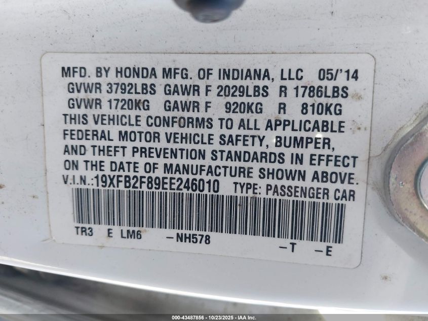 2014 Honda Civic Ex VIN: 19XFB2F89EE246010 Lot: 43487856