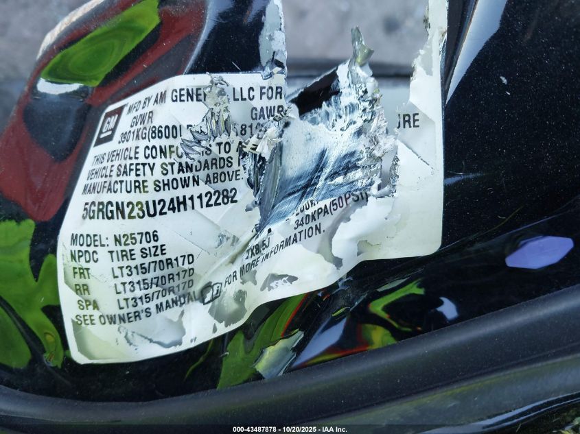 2004 Hummer H2 VIN: 5GRGN23U24H112282 Lot: 43487878